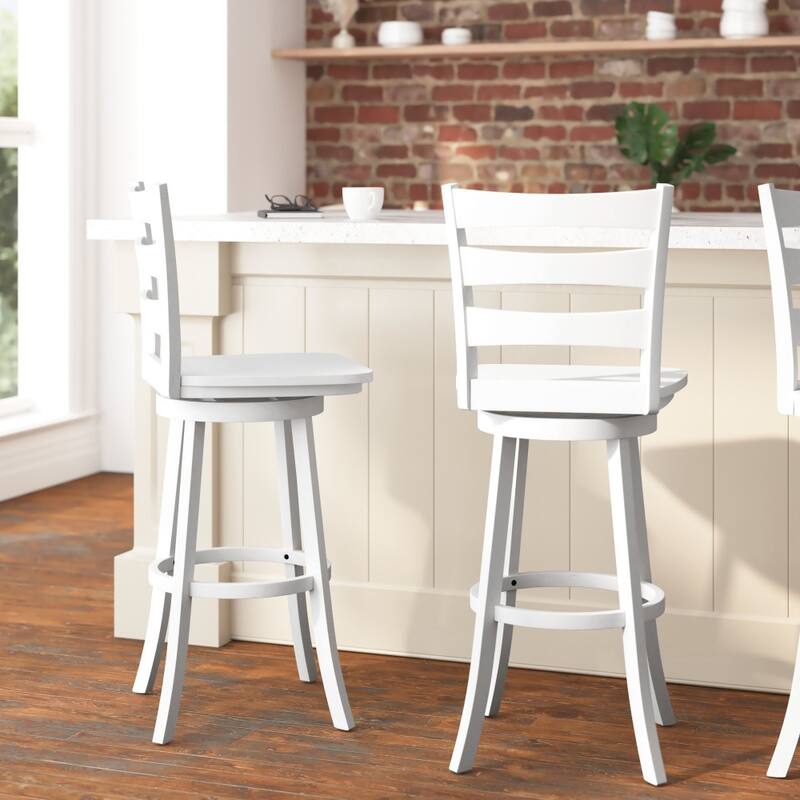 Ladderback Wooden Swivel Bar Stool with Footrest