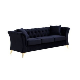 Tufted Velvet Curved Chesterfield 3-Seater Sofa with Gold Legs - Bed ...