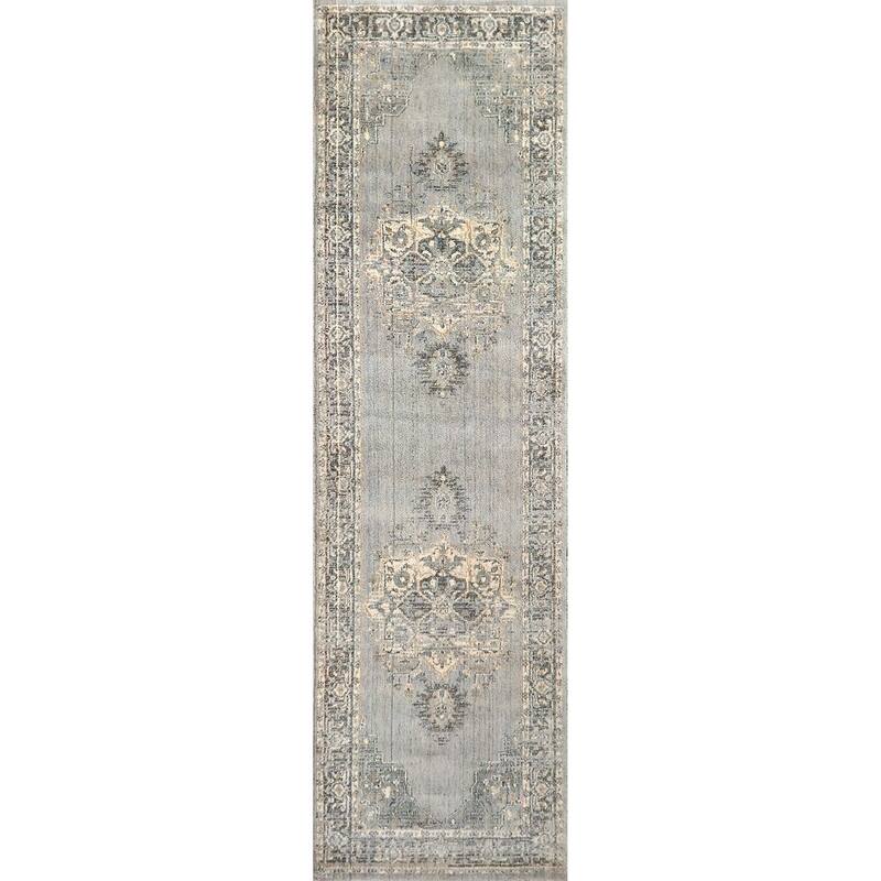 Alora Decor Euphoria Grey Medallion Wool Rug - 2'6" x 10'