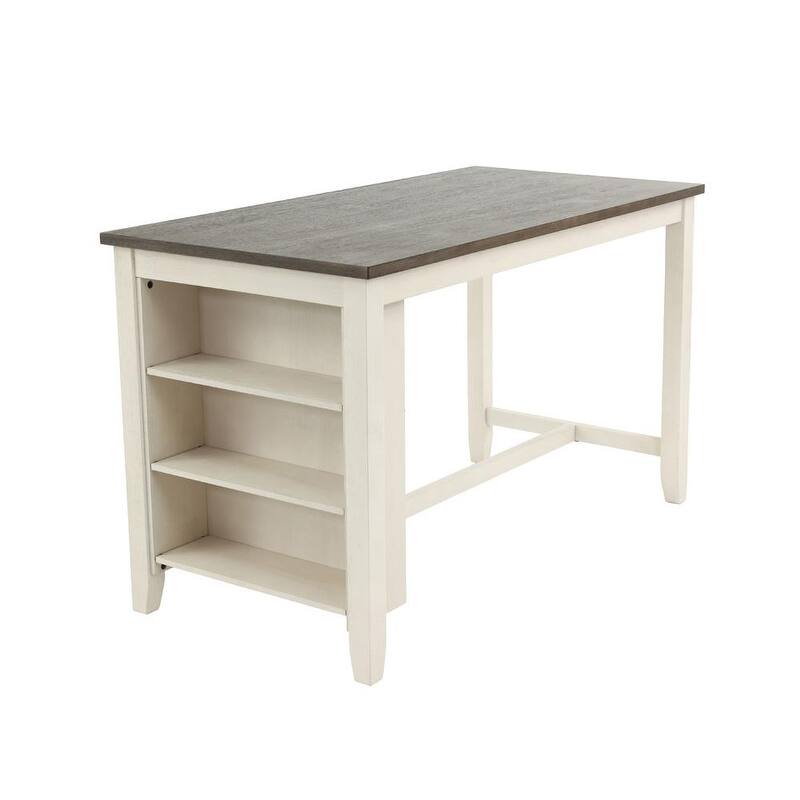 5 Piece Counter Height Dining Table Set, Wooden Kitchen Breakfast Table Set with Storage Shelves, 2 High Chairs & 2 Stools