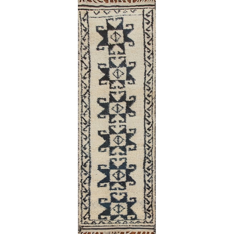 Anatolian Turkish Runner Rug Handmade Hallway Beige Wool Carpet - 3'0"x 11'5"