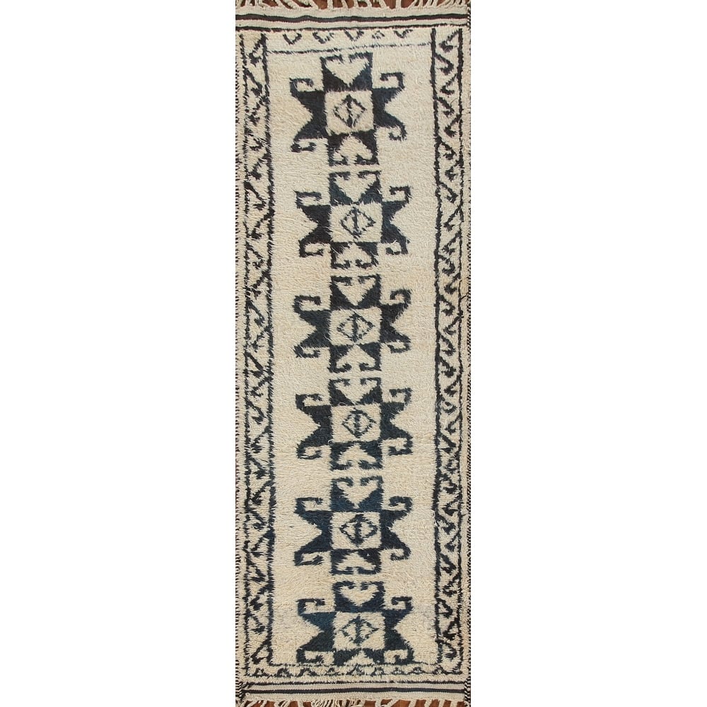 Anatolian Turkish Runner Rug Handmade Hallway Beige Wool Carpet - 3'0"x 11'5"