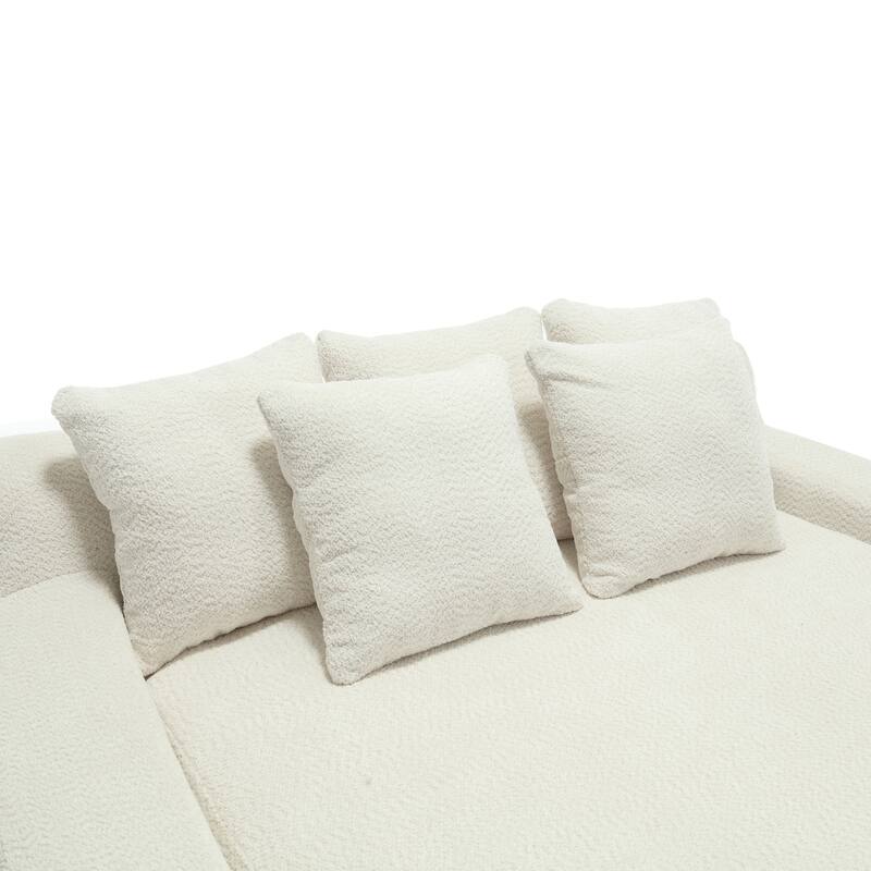 2-seater Lazy Sofa Bed with 5 Back Pillows, White Chenille for Living Room
