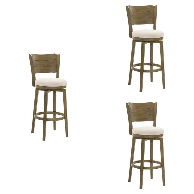 Winsley Coastal Modern Swivel Wood Counter Height Kitchen Bar Stool with White Boucle Fabric Upholstered Seat - Set of 3 - White/Putty Brown - Bar Height