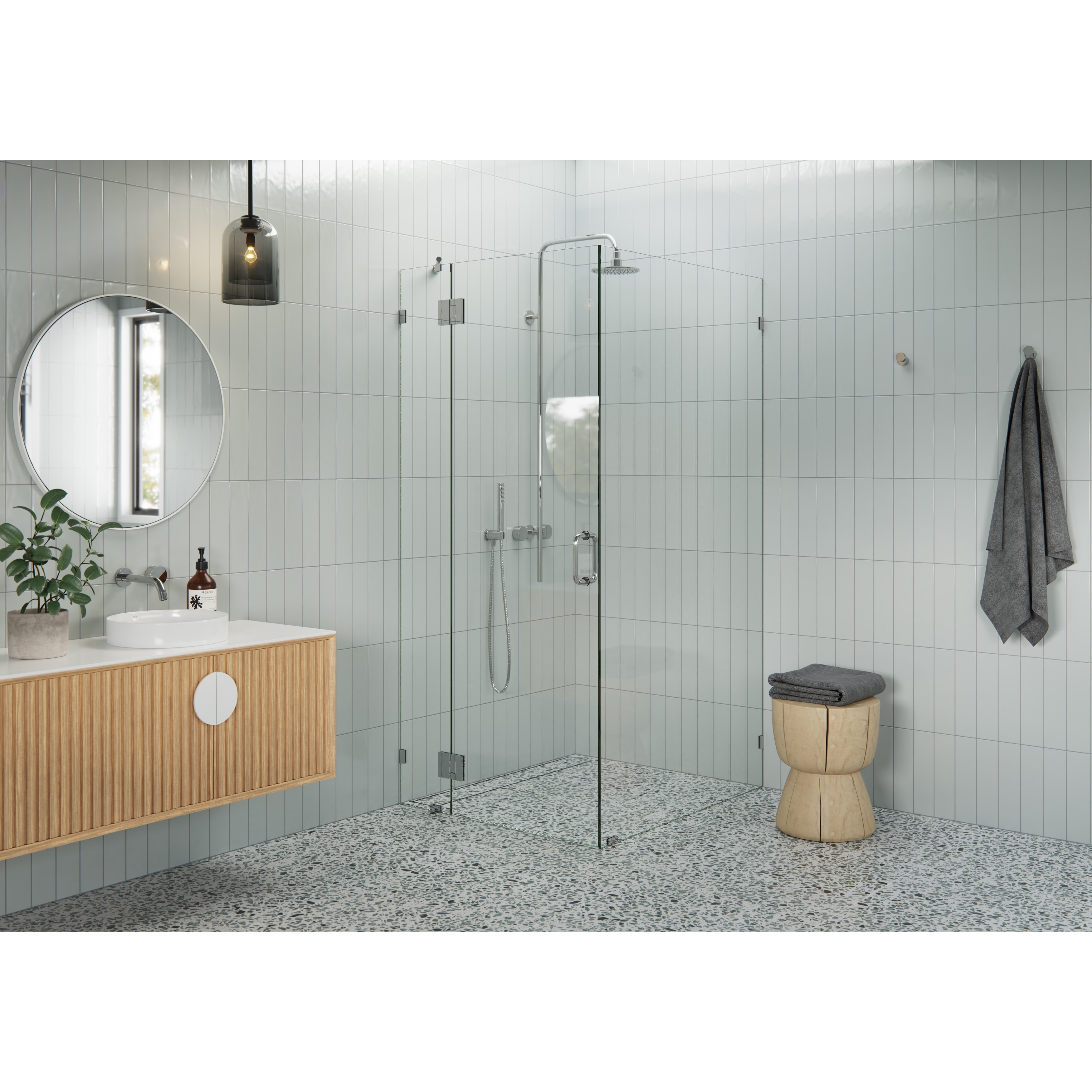 Glass Warehouse 78" x 36" x 40" Frameless 90 Degree Shower Enclosure - Glass Hinge