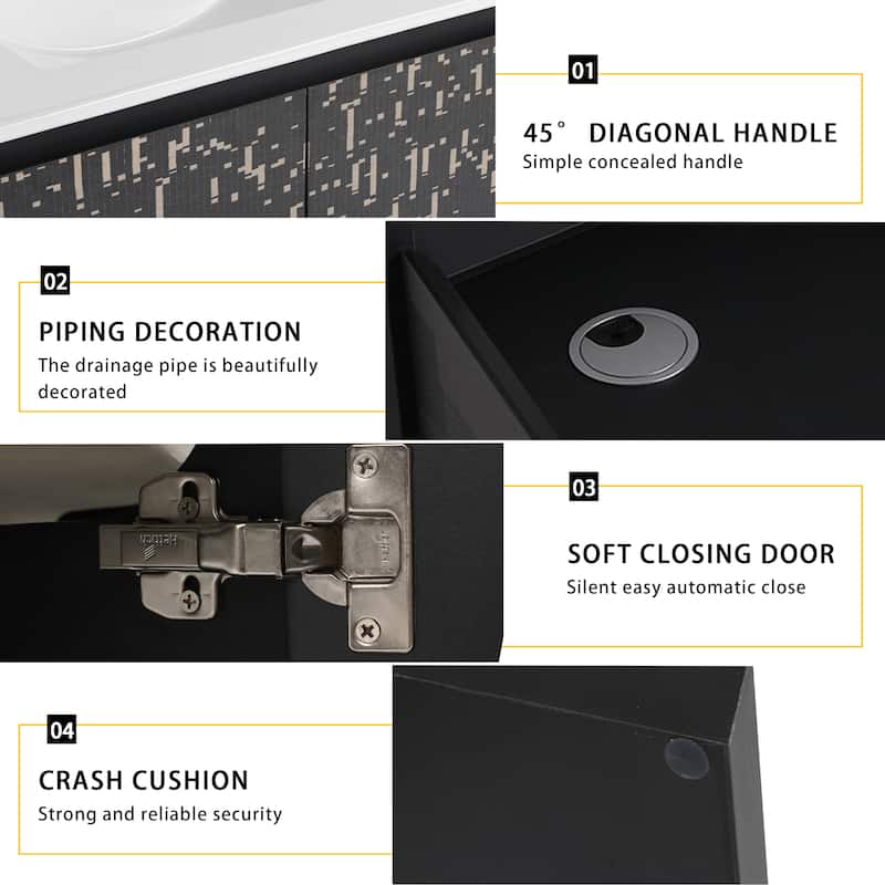 Modern 30'' Wall-Mounted Vanity with Ceramic Sink & Triple Soft-Close Cabinet Doors