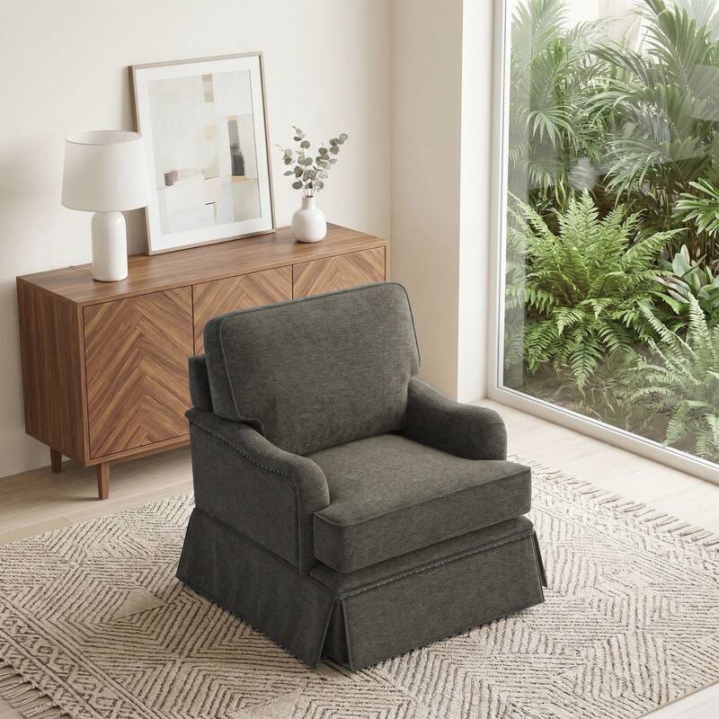 Chenille Swivel Accent Chair with Nailhead Trim Skirt