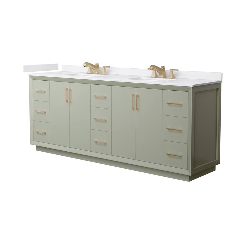 Wyndham Collection WCF4141-84D-VCA-US3MXX Strada 84" Free Standing - Light Green / White Cultured Marble Top / Satin