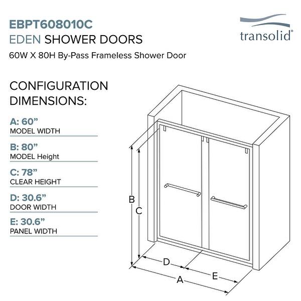 Eden 60 in. W x 80 in. H ByPass SemiFrameless Shower Door with Clear