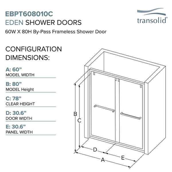 Eden 60 in. W x 80 in. H ByPass SemiFrameless Shower Door with Low