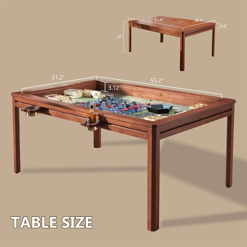 Solid Wood Board Game Table with Removable Table Top for 4-6 Players - 63"x38"