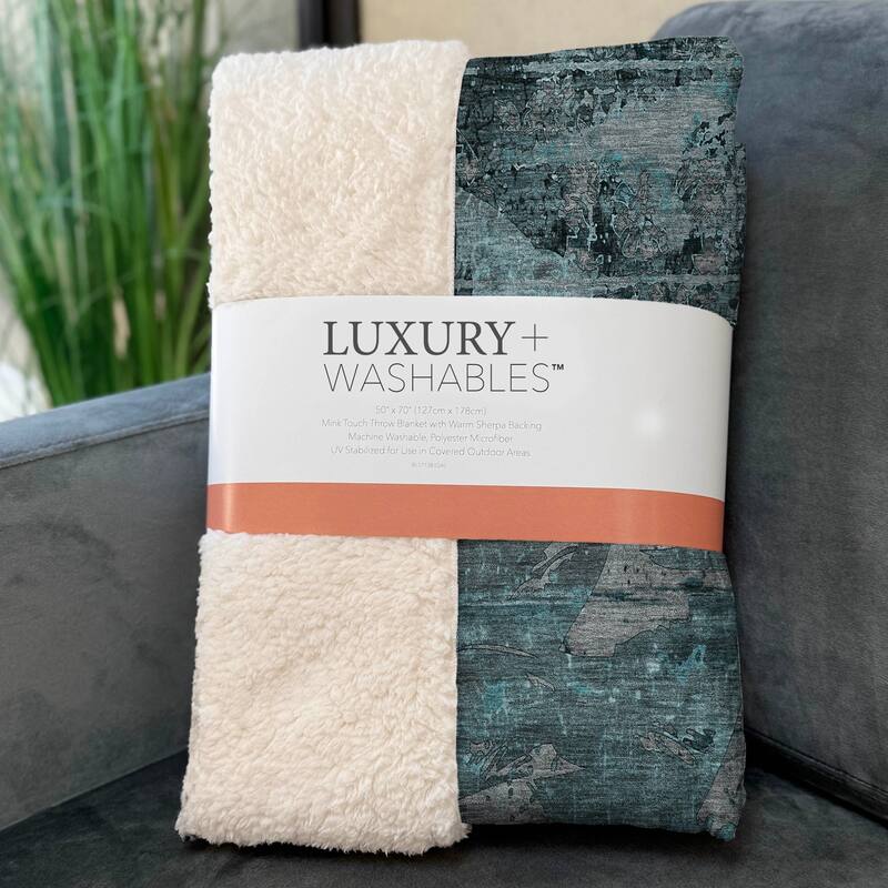 Premium Machine Washable Modern Floral Sherpa Throw Blanket