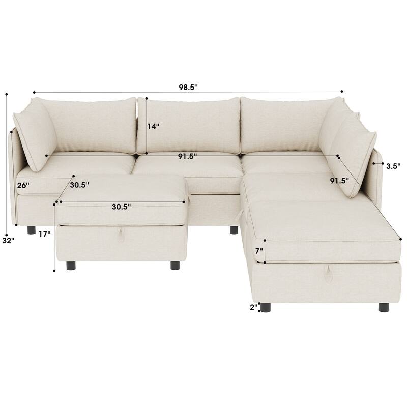 Modular Sleeper Sofa Bed Convertible U-shape Recliner wStorage Ottoman