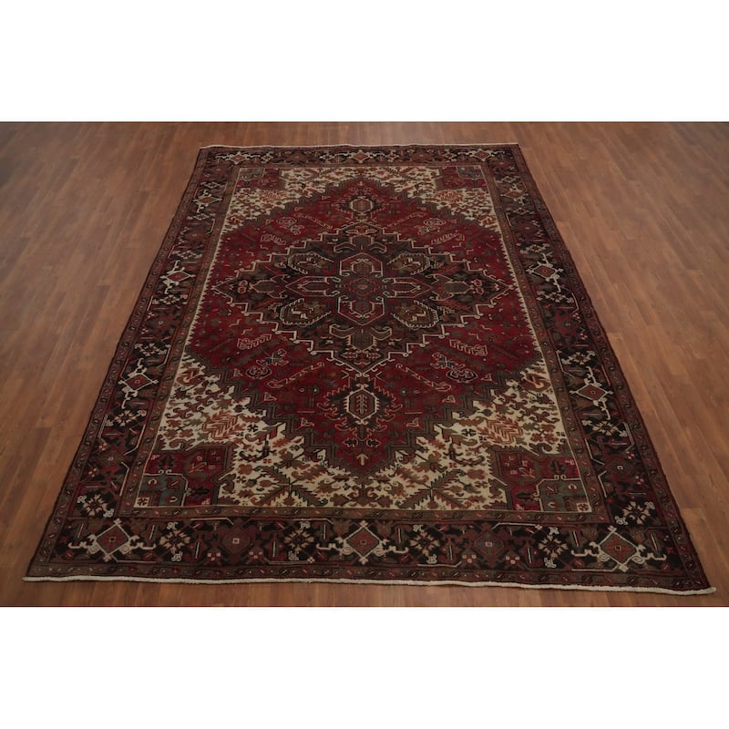 Hand Knotted Oriental 100% Wool Carpet Traditional Medallion Red Heriz Area Rug - 10' 9'' X 8' 4''