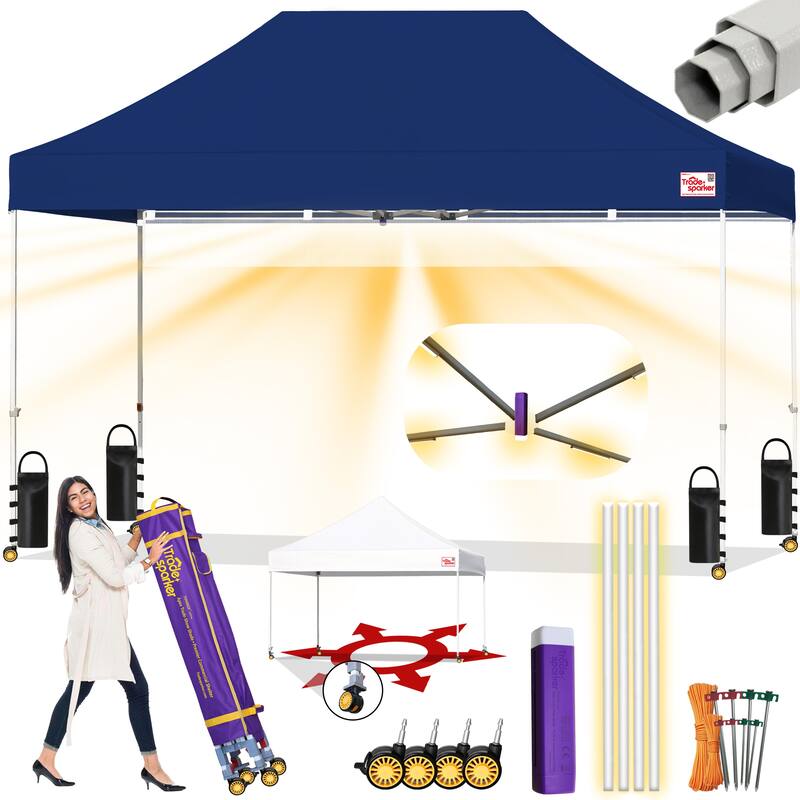 Tradesparker Ez Pop Up Canopy Tent Commercial Instant Canopies - 8X12ft without sidewall - Navy Blue