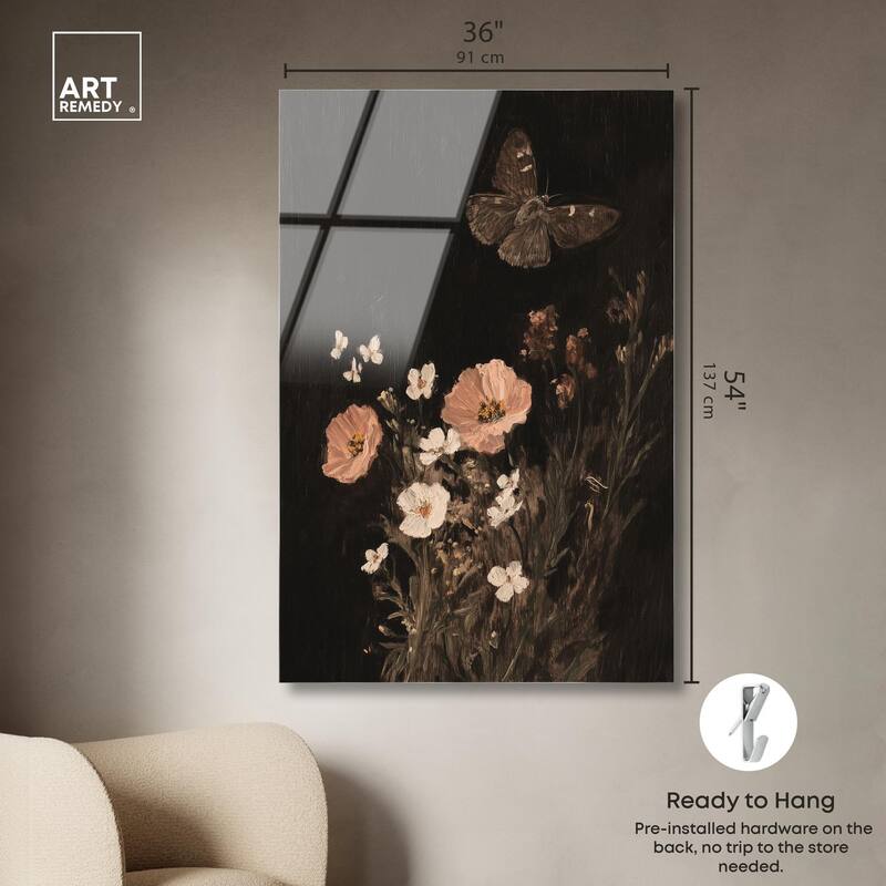 Poppy and Moth I Acrylic by Art Remedy, Ready to Hang