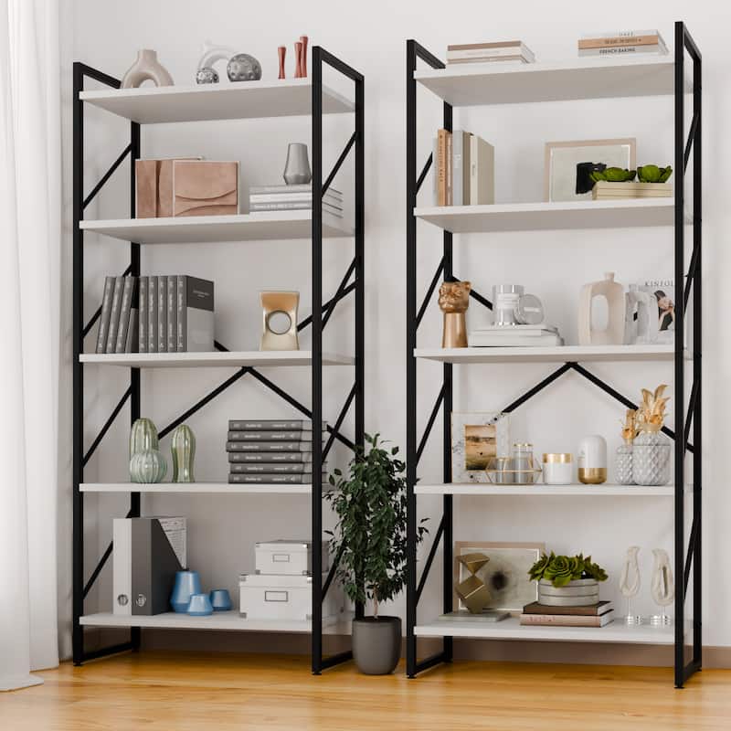 5-Tier Wood Storage Bookshelf with Anti-tipping & Drawers