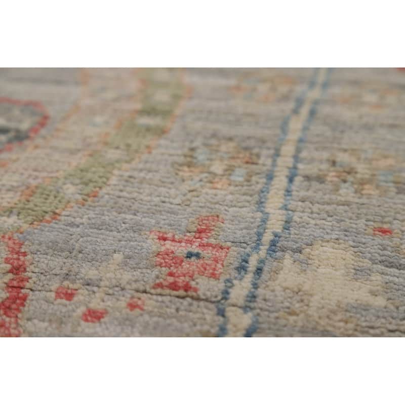 Hand Knotted Oriental 100% Wool Carpet Transitional All-Over Greys & Charcoal Oushak Runner Rug - 6' 4'' X 1' 10''