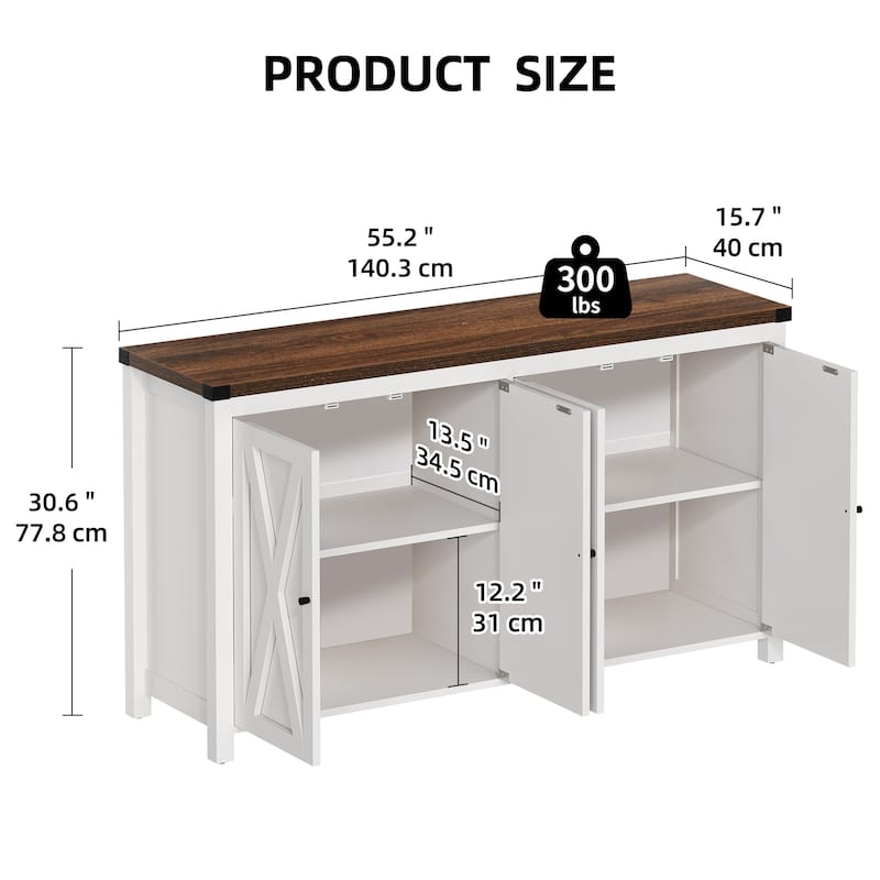 Moasis 55-inch Farmhouse Four-Door Buffet Cabinet Storage Kitchen Sideboard Buffet Table