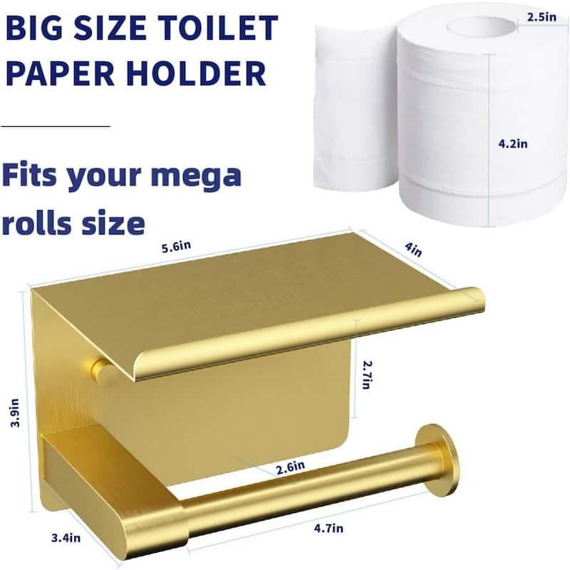 Stainless Steel Self-Adhesive Wall Mounted Toilet Paper Holder with Shelves for Bathroom, Kitchen, RV