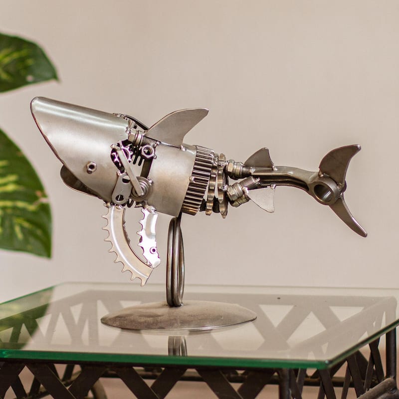 Novica Handmade Mighty Shark Recycled Metal Sculpture