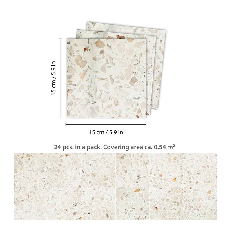 Walplus Marble Terrazzo Metallic Silver Wall Peel and Stick Backsplash Tile Sticker