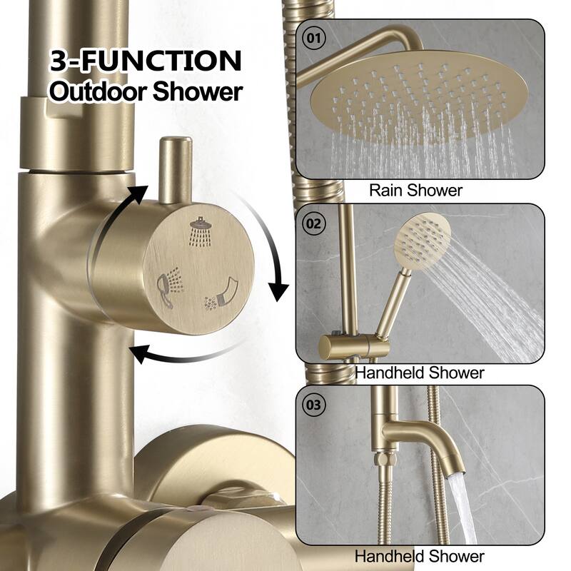 47"H 3-Function 304 Stainless Steel Wall-Mounted Outdoor Shower with Footwash