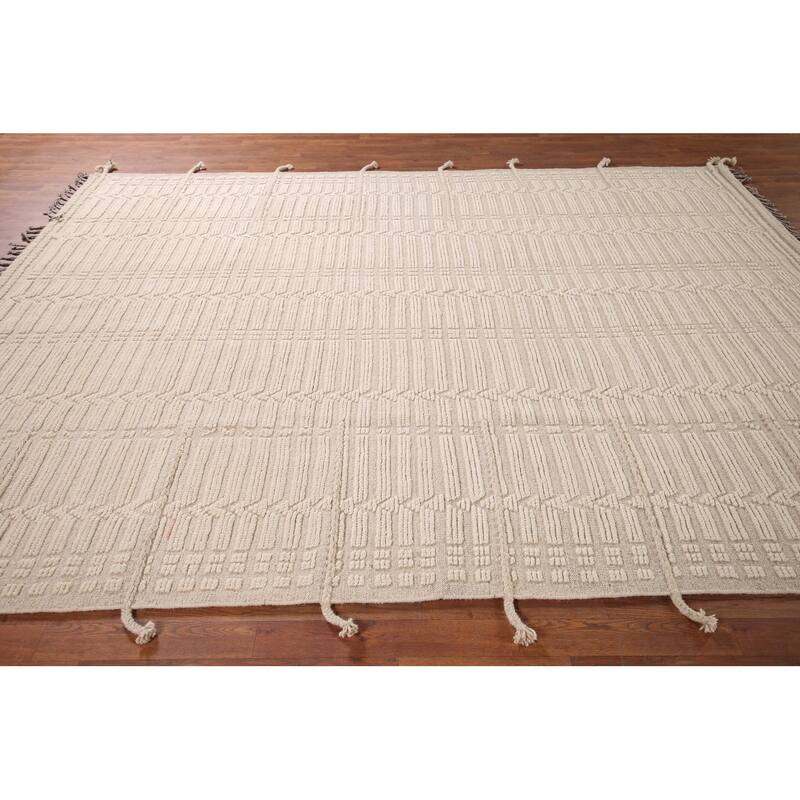 Earth Tone Moroccan Area Rug Handmade Oriental Wool Carpet - 7'11" x 10'4"