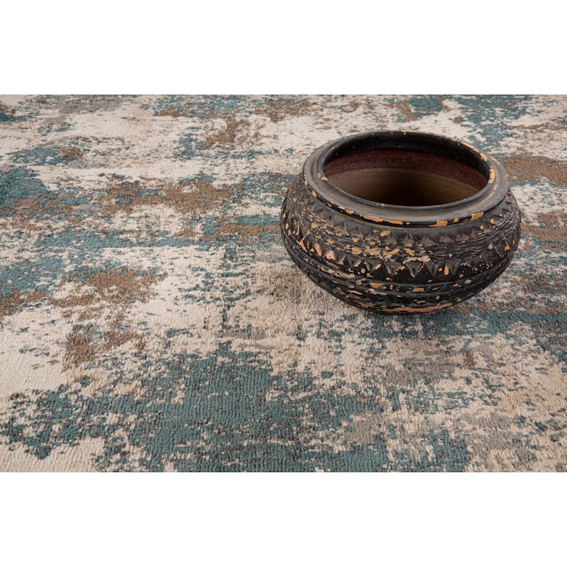 Kriselia Collection Brown/Blue Abstract Area Rug