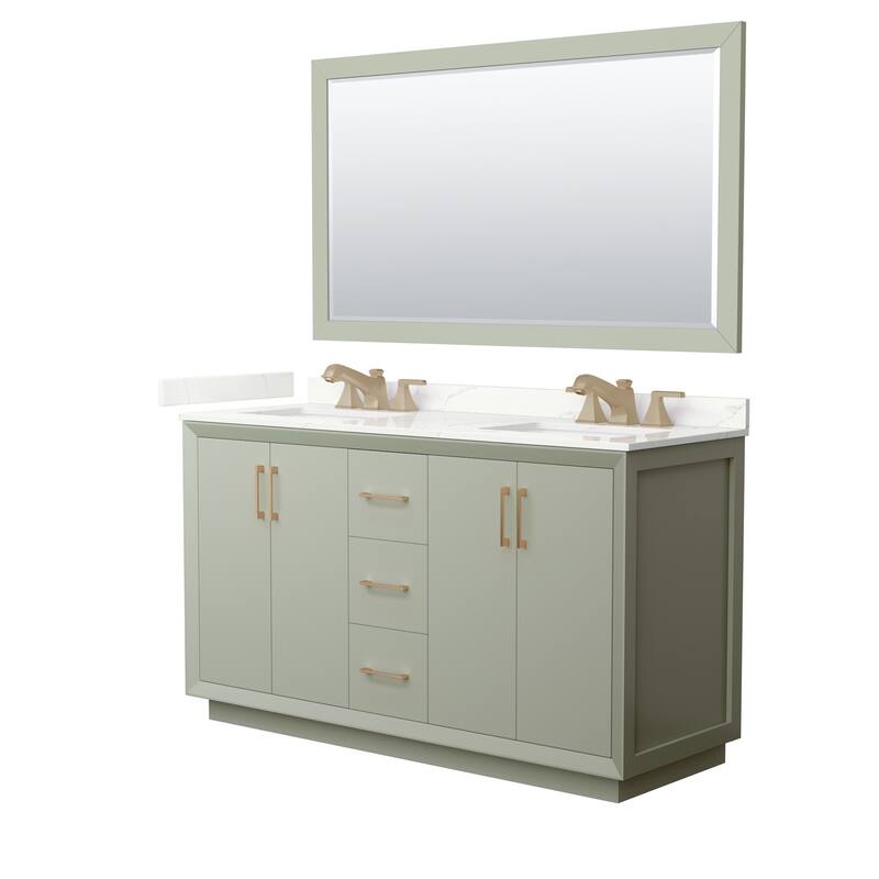 Wyndham Collection WCF414160D-QTZ-US3M58 Strada 60" Free Standing - Light Green / Giotto Quartz Top / Satin Bronze