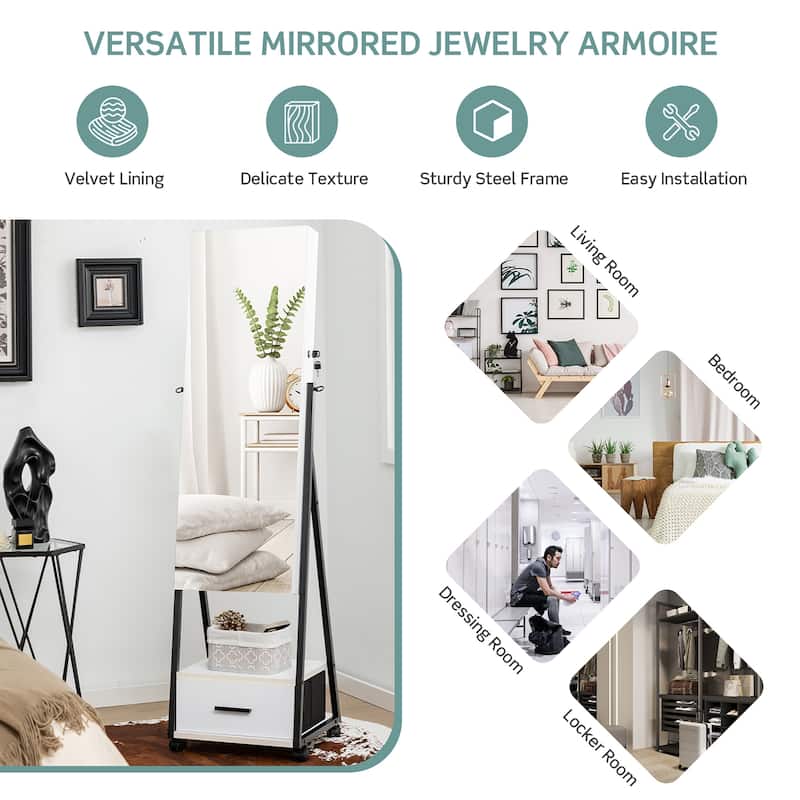 Costway Jewelry Cabinet Armoire Full Length Mirror Lockable with