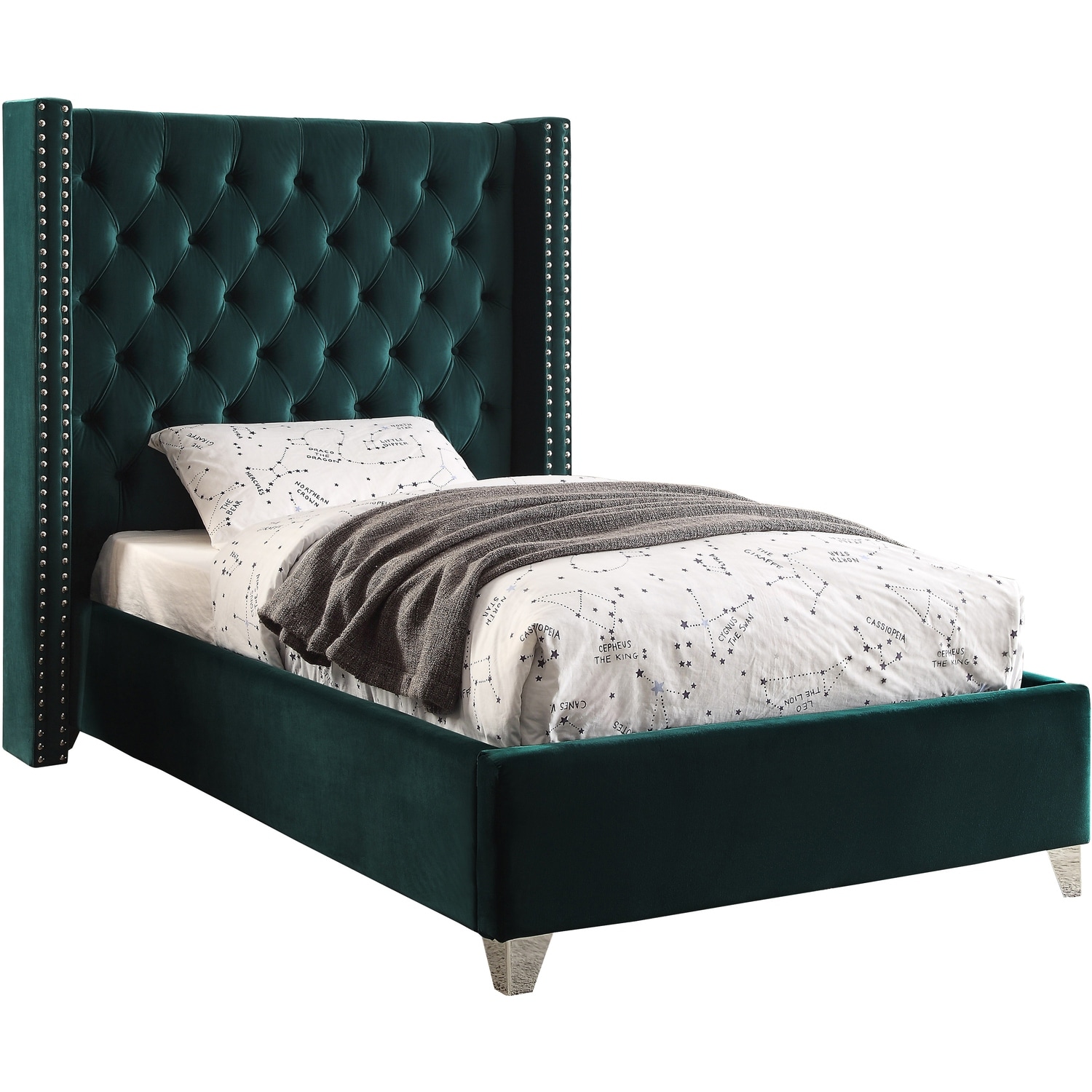Modern Velvet Upholstered Bed - Deep Button Tufted Design, Solid Wood Frame & Chrome Legs
