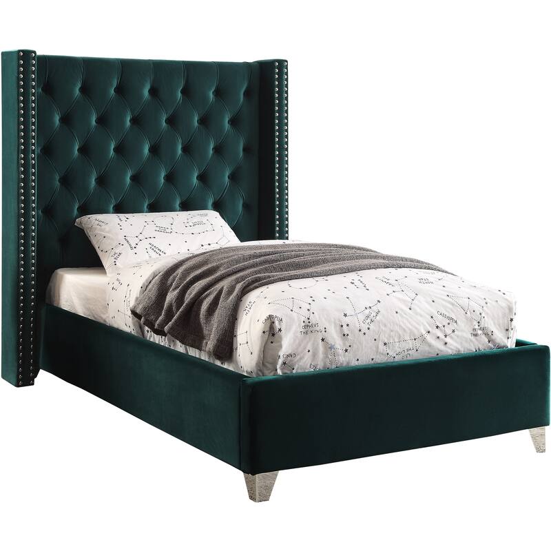 Modern Velvet Upholstered Bed - Deep Button Tufted Design, Solid Wood Frame & Chrome Legs