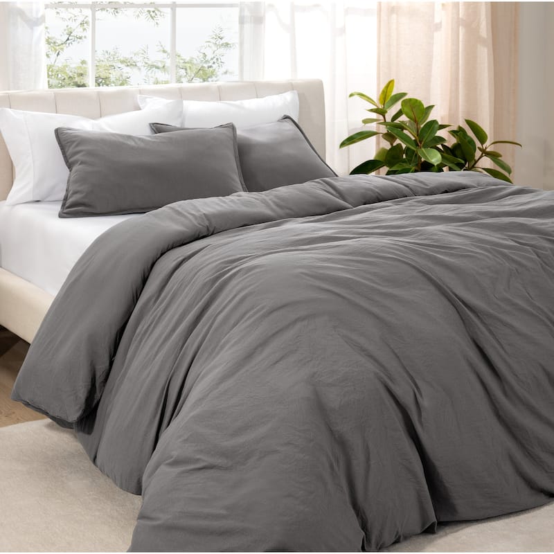 Bare Home Premium Washed Microfiber Duvet Cover and Sham Set - Grey - Queen
