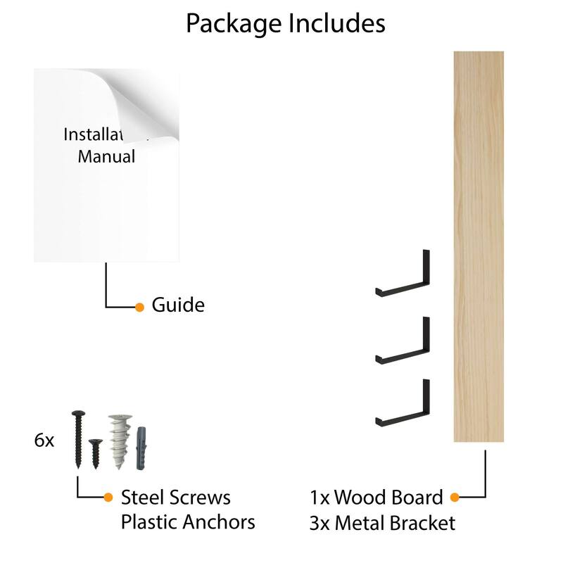 Wallniture Forte Wood Board 72" Long, 9.25'' Deep, 1.5" Thick, Floating Bookshelf for Wall, Hanging Shelf Living Room Decor, 1Pc