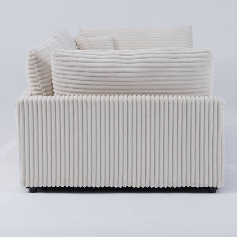 112-inch Beige Corduroy Sofa with Four Seats and Double-layer Cushions