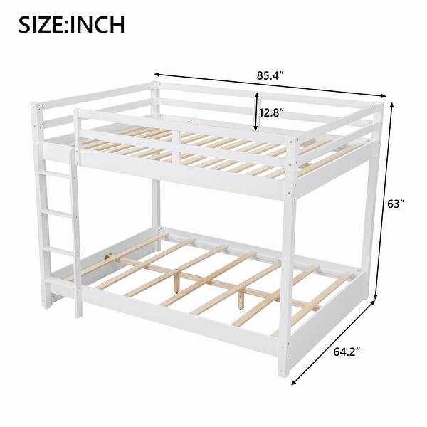 dimension image slide 1 of 2, Wood Queen Size Bunk Bed with Ladder for Space-Saving and Easy Access