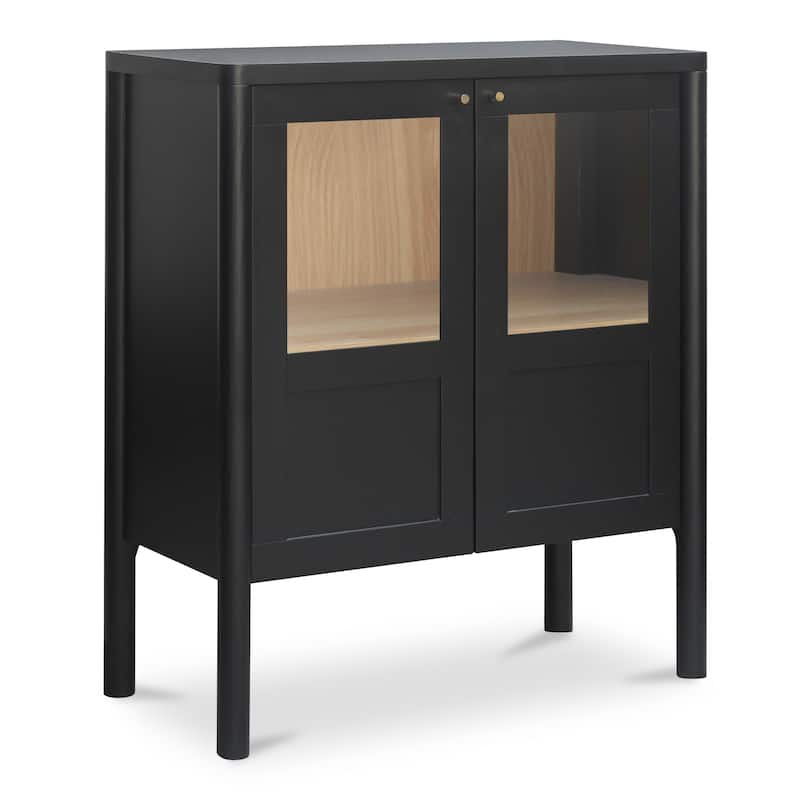 NADAAL STUDIOS Delmira Cabinet, Millwork-Inspired with Glass Front and Dowel Legs, Black