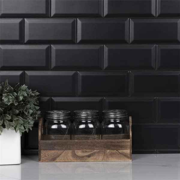 Shop Somertile 3 X 6 Inch Crown Heights Beveled Matte Black Ceramic Wall Tile 44 Tiles 6 03 Sqft Overstock 31417888