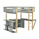 preview thumbnail 16 of 17, Full Size Wood Loft Bed With Cabinet and Cubes, Foldable desk, Grey