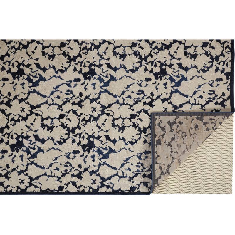 Meera Abstract Floral Rug, Ivory/Ink/Deep Blue, Area Rug