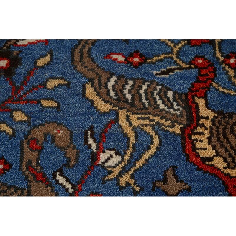 Animals Design Blue Ziegler Indian Runner Rug Hand-Knotted Wool Carpet - 2'6"x 7'11"