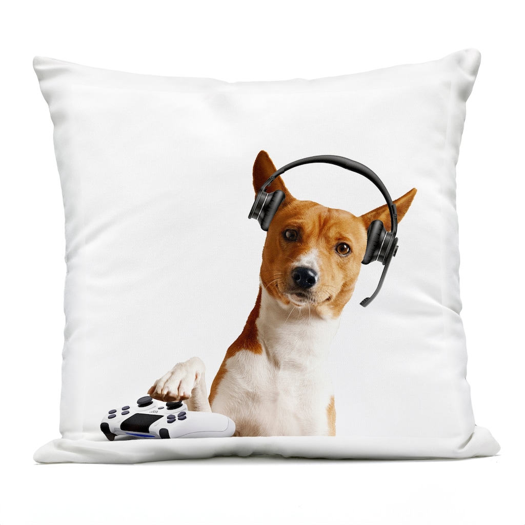Stupell Gaming Dog with Headset Printed Outdoor Throw Pillow Design by CAD Designs