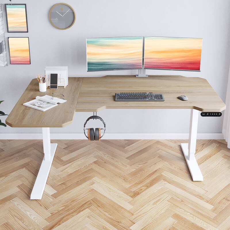 Transitional L-Shaped Desk with File Drawer, White finish