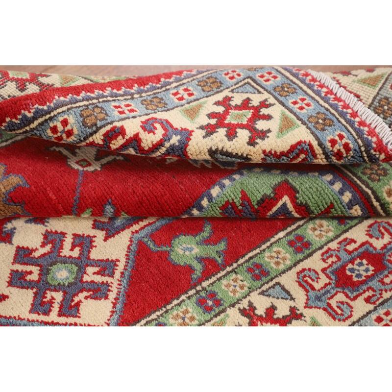 Red Kazak Oriental Foyer Rug Hand-Knotted Wool Carpet - 3'3" x 4'10"