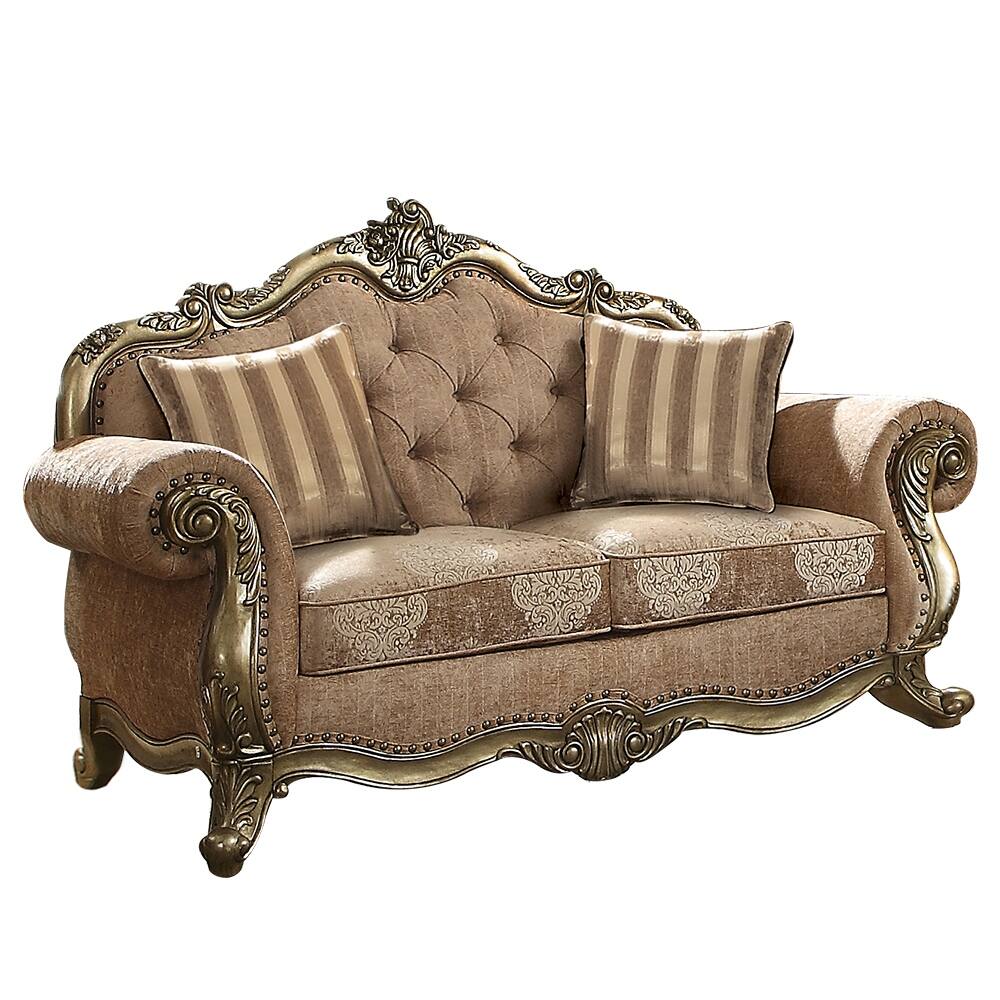 0 Vintage Oak Button Tufted Loveseat