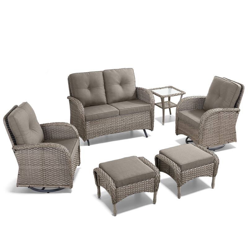 Outdoor Glider Sofa with Swivel Chairs Ottoamns Grey-Grey - Grey