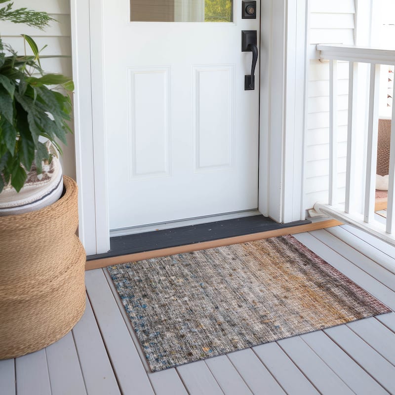 Machine Washable Indoor/ Outdoor Ombre Stripes Chantille Rug - Gray - 1'8" x 2'6"