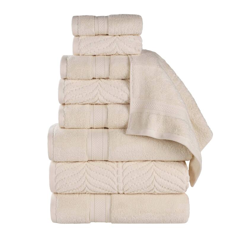 Superior Chevron Zero Twist Solid and Jacquard Cotton 9 Piece Towel Set