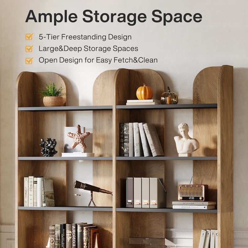 70.87" 5-Tier Double Wide Bookshelf, Open Shelves Tall Floor Standing Bookcase Storage Accent Shelf